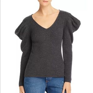 MILLY Isabelle Ribbed 100% Wool Puff Shoulder Sweater
